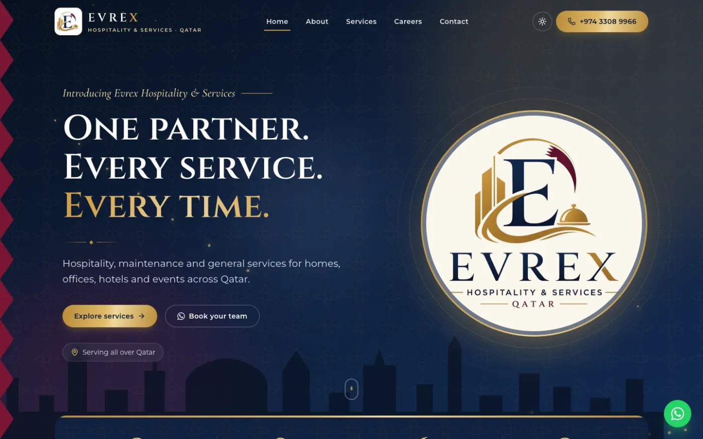 Screenshot of Evrex Hospitality & Services