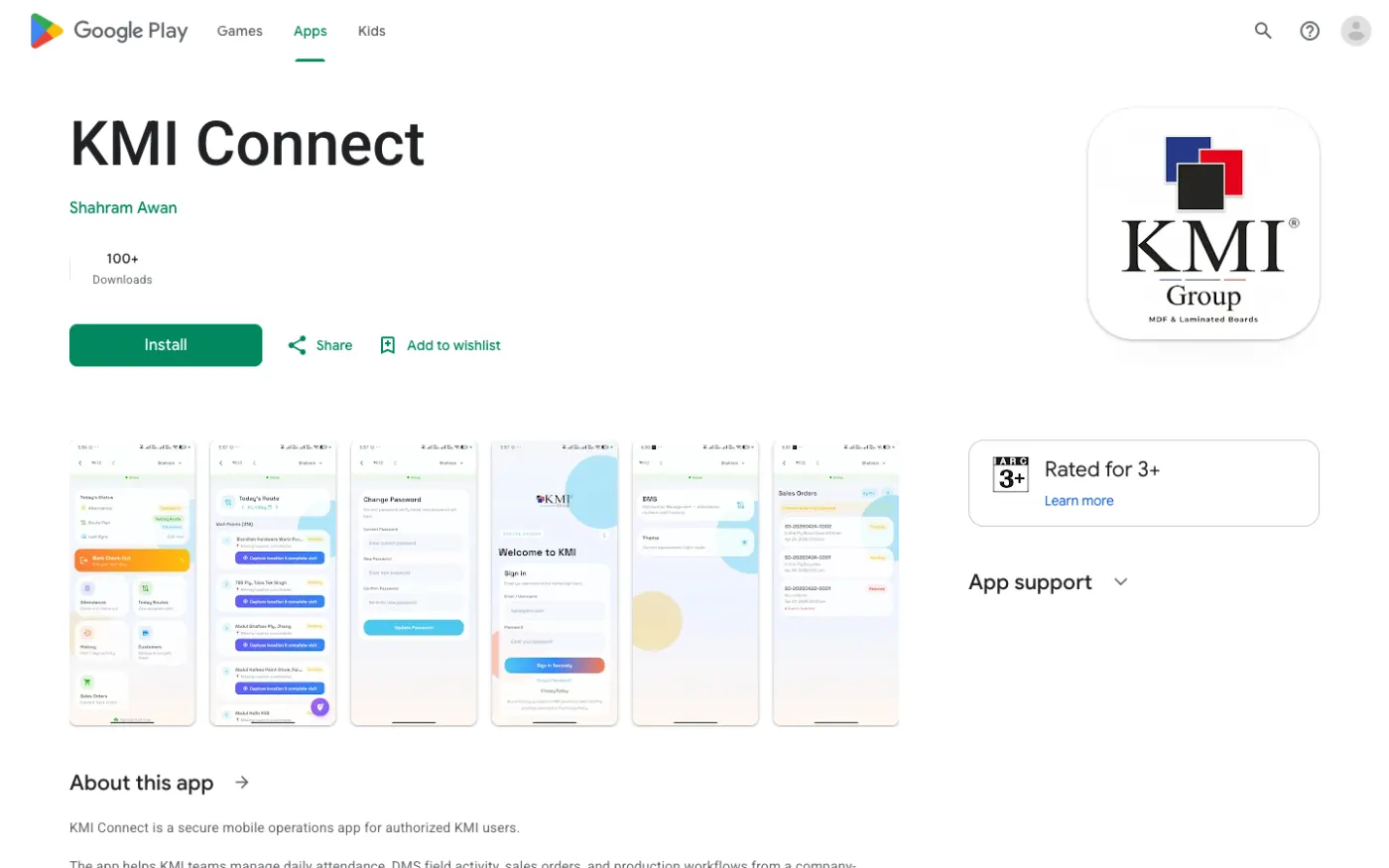 Screenshot of KMI Connect