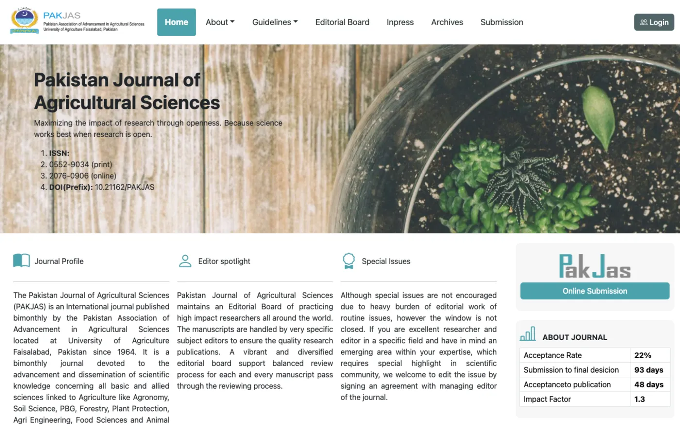 Screenshot of Pakistan Journal of Agricultural Sciences