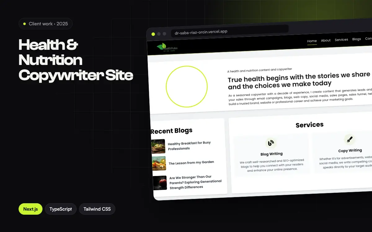 Health & Nutrition Copywriter Site project thumbnail