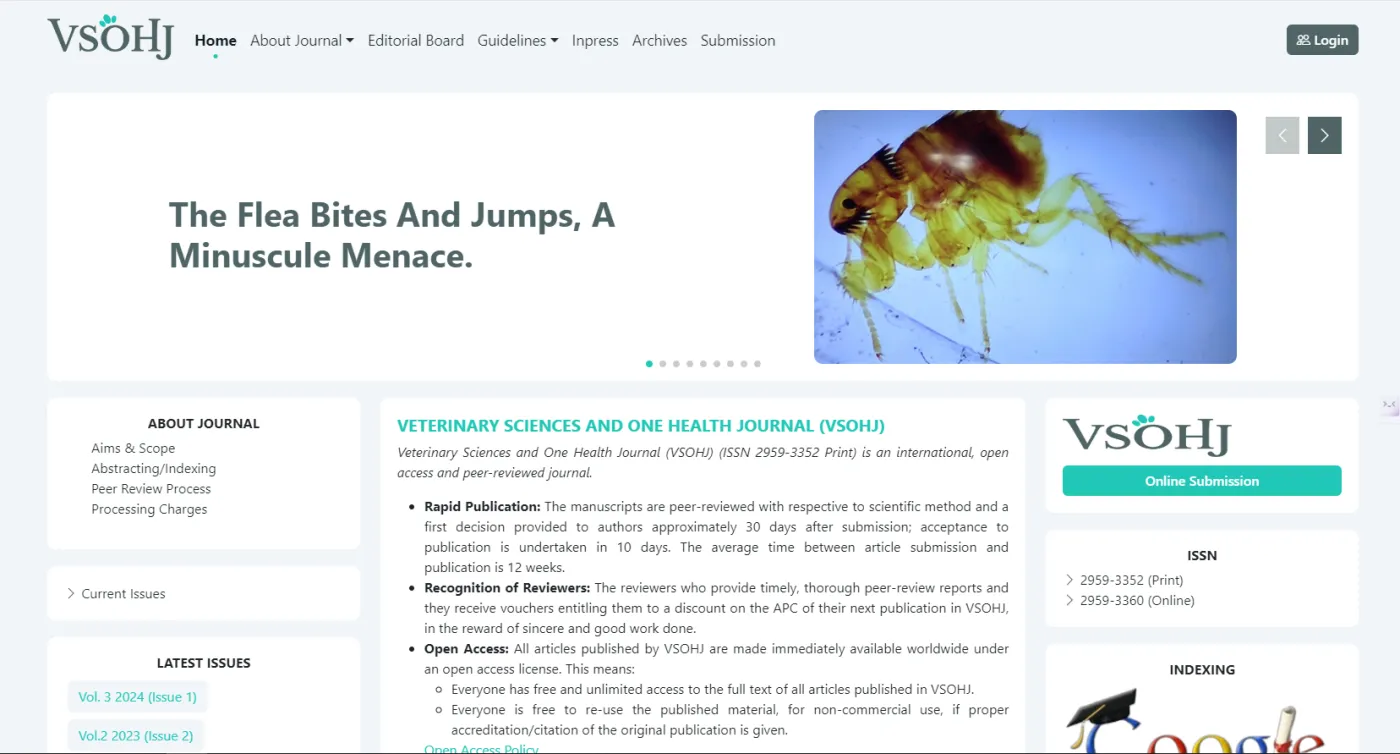 Screenshot of Veterinary Sciences and One Health Journal